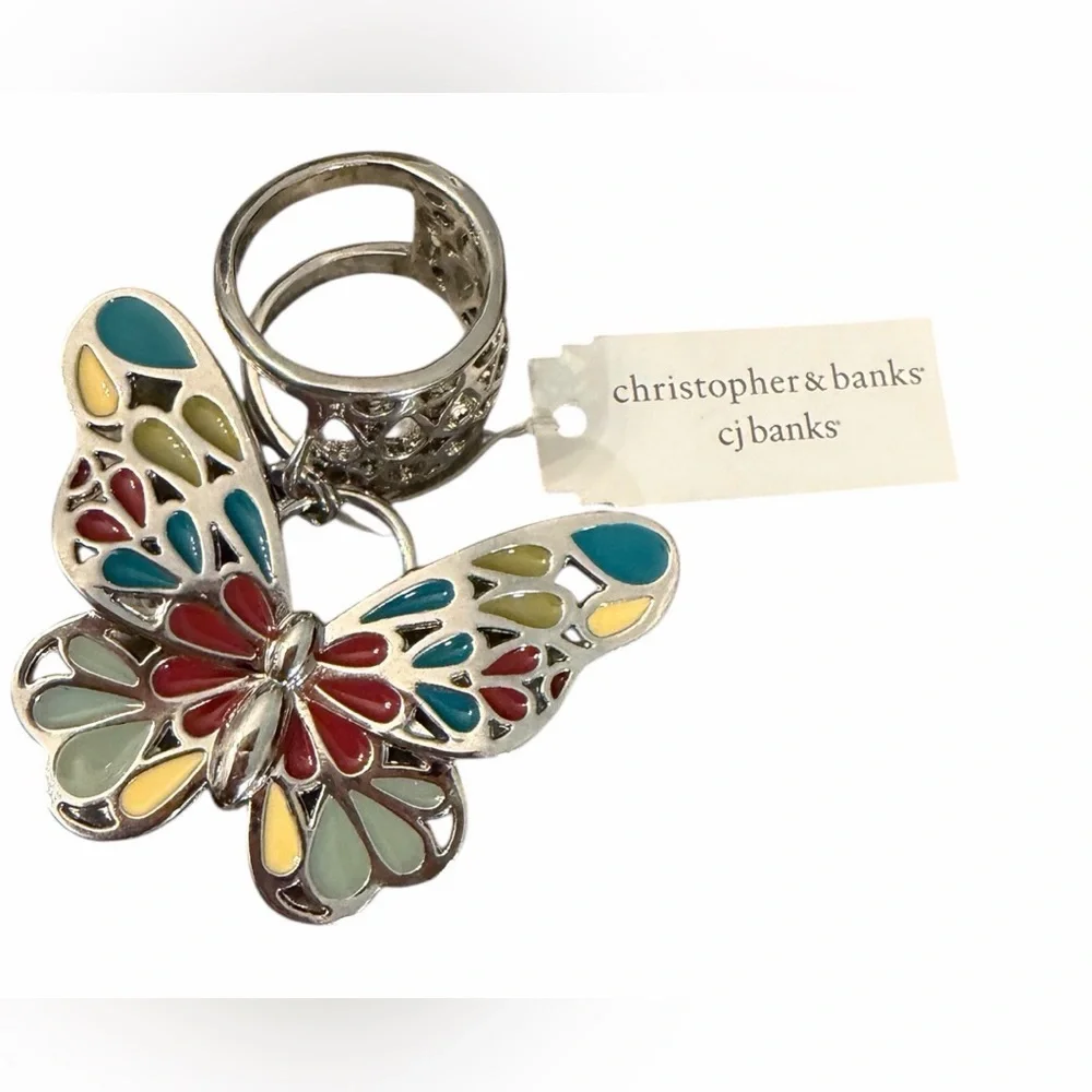 #717 CJ Banks Colorful Enamel Butterfly Scarf Clip Holder NEW